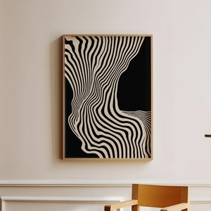 Arte de parede abstrata minimalista para impressão, impressão de arte moderna com linhas onduladas pretas, impressão minimalista em tamanho grande, arte de download digital, pôster moderno