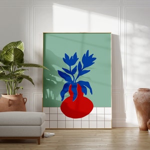 Flores en jarrón imprimible arte de la pared floral imprimible cartel descargar arte de la pared botánica arte ecléctico impresión minimalista decoración del hogar cartel de arte