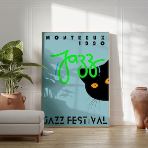 Vintage Jazz Music Festival Printable Wall Art Jazz Festival Print Black Cat Poster Retro Art Digital Download Mid Century Modern Poster