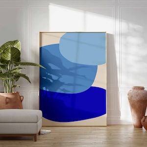 Arte de pared imprimible abstracto minimalista azul rey, póster de arte moderno azul brillante, arte digital abstracto de gran tamaño, impresión abstracta de gran tamaño