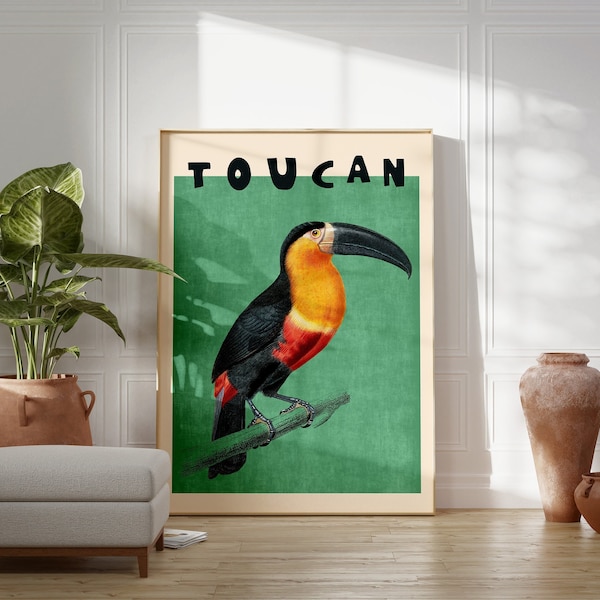 Toucan Bird Vintage Printable Wall Art, Toucan Art Print, Tropical Jungle Bird Wall Art Print, Boho Decor, Giclee Print, Nature Art Poster