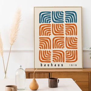 Bauhaus Printable Wall Art, Mid Century Modern Print, Minimalist Art Print, Vintage Bauhaus Poster, Orange Geometric Exhibition Poster