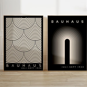 Black Bauhaus Printable Poster Set of 2, Minimalist Abstract Print, Mid Century Modern Wall Art, Retro Geometric Wall Art, Gift for Men