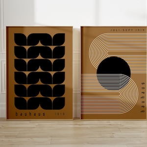 Juego de 2 impresiones de arte de pared Bauhaus, arte de pared abstracto retro Bauhaus, juego de impresiones modernas de mediados de siglo, juego de 2 impresiones, arte de pared geométrico