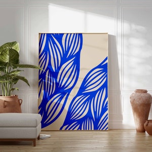 Royalblauer minimalistischer abstrakter druckbarer Wandkunst, helles blaues moderne Kunst Poster, übergroßer abstrakter digitaler Kunst, großer abstrakter Druck