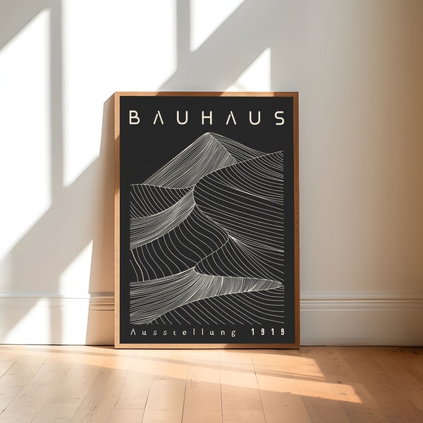 Bauhaus druckbare Wandkunst, Ausstellungsposter, Berg Mid Century Modern Print, Retro Bauhaus Wandkunst, minimalistische digitale Kunst, Wohnkultur