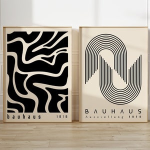 Black Bauhaus Printable Poster Set of 2, Minimalist Retro Abstract Print, Mid Century Modern Wall Art, Gift Print Download for Home Decor