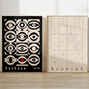 Bauhaus Printable Wall Art Set of 2, Black Eye Mid Century Modern Print Set, Retro Bauhaus Wall Art, Minimalist Geometric Set of 2 Prints