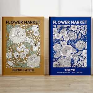 Flower Market Printable Wall Art Set, Set of 2 Prints, Floral Printable Poster Download, Gallery Wall Art Set, Eclectic Art Print