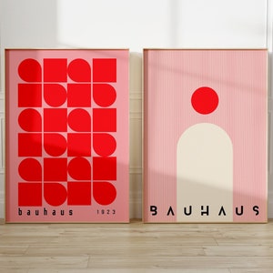 Juego de 2 pósteres imprimibles de Bauhaus, arte mural imprimible moderno de mediados de siglo, impresión geométrica retro de gran tamaño, impresión de póster minimalista de Bauhaus