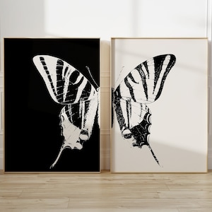 Black and White Sketch Butterfly Wall Art Print Set of 2, Butterfly Printable Wall Art, Vintage Butterfly Print Poster Download