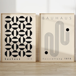 Bauhaus Printable Wall Art Set of 2, Black Mid Century Modern Print Set, Retro Bauhaus Wall Art, Minimalist Geometric Set of 2 Prints