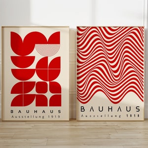 Mid Century Moderne druckbare Wand Kunst 2er Set, Rot Bauhaus Print, Bauhaus Poster Download, Minimalistische Wohnkultur, Abstraktes Print Set