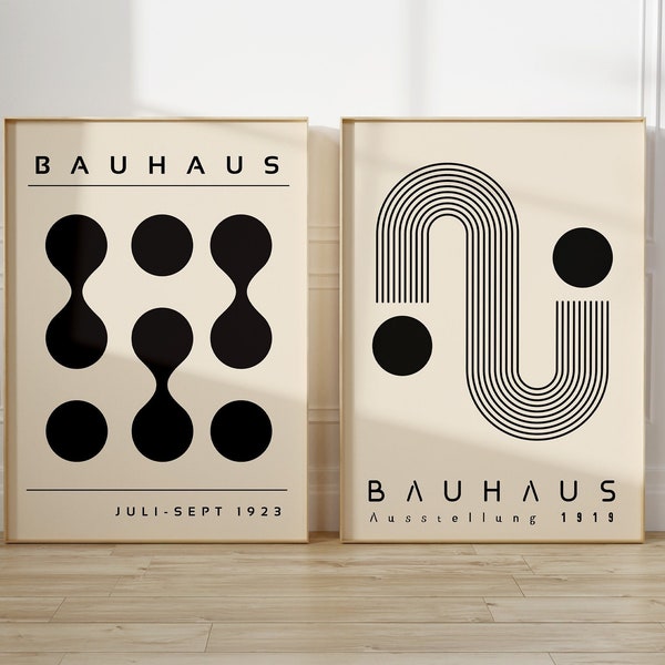 Set of 2 Bauhaus Printable Exhibition Posters, Mid Century Modern Print Set, Retro Bauhaus Wall Art, Set of 2 Prints, Gallery Wall Art