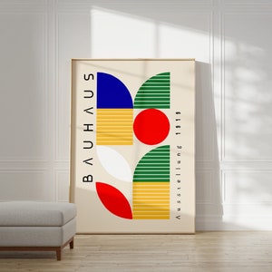 Bauhaus Printable Wall Art, Bauhaus Abstract Wall Art, Bauhaus Exhibition Poster, Colorful Retro Poster, Geometric Art, Digital Download