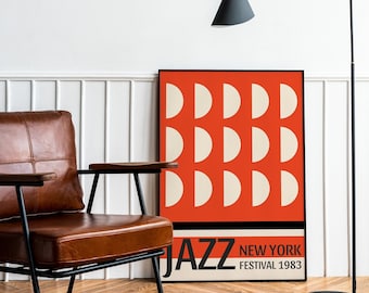 Jazz Festival Printable Wall Art, New York Jazz Festival Poster Print, Retro Jazz Music Print Digital Download, Mid Century Modern Poster