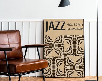 Jazz Festival Printable Wall Art, Jazz Festival Poster Print, Retro Jazz Music Print Digital Download, Mid Century Modern Poster