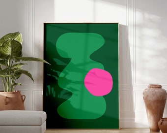 Green Abstract Printable Wall Art, Green Pink Modern Art Poster, Large Size Abstract Print Art, Instant Download, Maximalist Wall Art