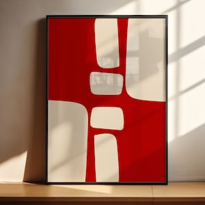 Arte de pared imprimible abstracto minimalista rojo, cartel de arte moderno, arte digital abstracto de gran tamaño, impresión de arte abstracto geométrico de gran tamaño
