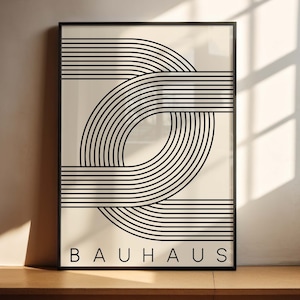 Pôster imprimível preto Bauhaus, impressão moderna de meados do século, arte retrô de parede Bauhaus, arte minimalista de tamanho grande, pôster de exposição geométrica
