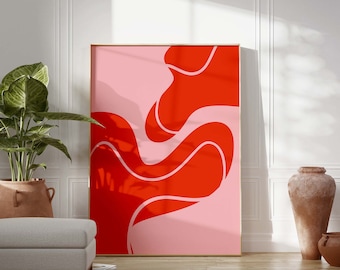 Red Abstract Art Print: Modern Minimalist Home Decor (Digital Download)