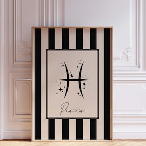 Pisces Wall Art Print, Zodiac Sign Printable Wall Art, Astrology Poster, Celestial Wall Art Striped, Modern Art Print, Horoscope Poster