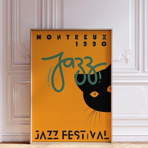 Art mural imprimable club de jazz, impression de musique jazz rétro en téléchargement numérique, impression d'art moderne du milieu du siècle, affiche de jazz de Montreux, décoration d'intérieur rétro