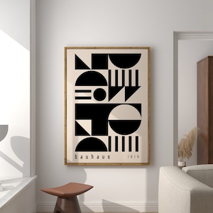 Black Bauhaus Printable Poster, Mid Century Modern Print, Retro Bauhaus Exhibition Art, Minimalist Oversize Art, Geometric Shapes Poster