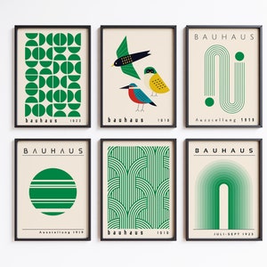 Green Bauhaus Printable Poster Set, Mid Century Modern Print Set of 6, Retro Bauhaus Wall Art, Vintage Gallery Wall Art, Bauhaus Home Decor