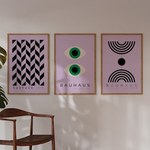 Bauhaus Printable Wall Art Set, Mid Century Modern Art Print Set of 3, Retro Geometric Poster, Minimalist Print Set, Gift for Home