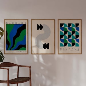 Bauhaus Printable Wall Art Set, Mid Century Modern Art Print Set of 3, Retro Geometric Poster Set, Gallery Wall Art, Bauhaus Print Design