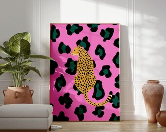 Hot Pink Cheetah Preppy Printable Wall Art, Preppy Room Decor, Bright Pink Poster, Animal Print, Dorm Decor, Collage Room Decor