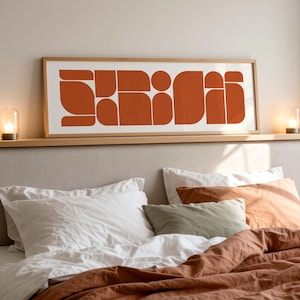 Cuadro panorámico geométrico retro para pared, lámina abstracta horizontal en terracota 3:1 para colocar sobre la cama (descarga digital).