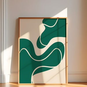 Smaragdgrüne minimalistische abstrakte druckbare Wandkunst, zeitgenössisches grünes Plakat, digitale abstrakte Linie Kunstdruck, moderne Innenwandkunst