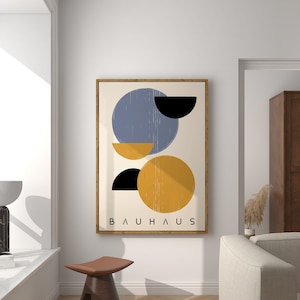 Bauhaus Printable Wall Art, Blue Mid Century Modern Print, Minimalist Art Print, Vintage Bauhaus Poster, Geometric Exhibition Poster