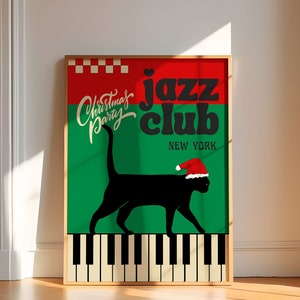 Jazz Club Printable Wall Art, Retro Jazz Music Art Print, Mid Century Modern Print, Christmas Party Poster, Retro Christmas Home Decor