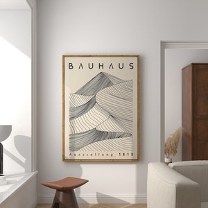 Arte mural imprimible Bauhaus, póster de exposición, impresión moderna de mediados de siglo con montañas, arte mural Bauhaus retro, arte digital minimalista, decoración del hogar