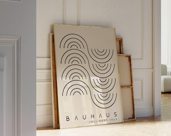 Bauhaus-utskrivbar väggkonst, 50-talsmodernt tryck, retro Bauhaus-väggkonst, minimalistisk överdimensionerad konst, geometrisk abstrakt utställningsaffisch