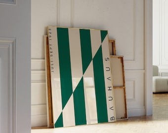 Bauhaus Printable Wall Art, Mid Century Modern Minimalist Print, Retro Striped Bauhaus Wall Art, Emerald Green Poster, Vintage Home Art