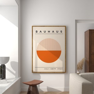 Bauhaus Printable Wall Art, Blue Mid Century Modern Print, Orange Minimalist Art Print, Vintage Bauhaus Poster, Geometric Exhibition Poster