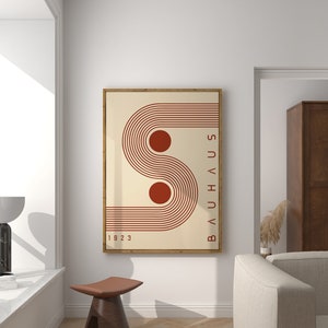 Bauhaus Printable Exhibition Poster, Terracotta Mid Century Modern Print, Retro Bauhaus Wall Art, Minimalist Home Decor