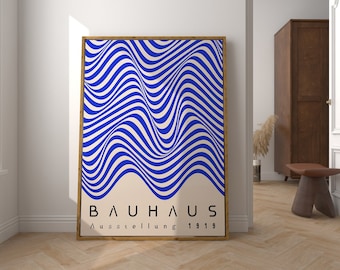 Bauhaus Printable Poster Blue Mid Century Modern Print Retro Bauhaus Wall Art Minimalist Oversize Art Geometric Exhibition Poster