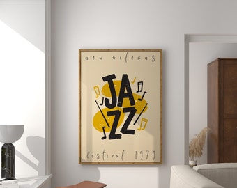 Jazz Festival Printable Wall Art, Retro Jazz Music Print,  Mid Century Modern Print, Vintage Music Poster, Retro Home Decor