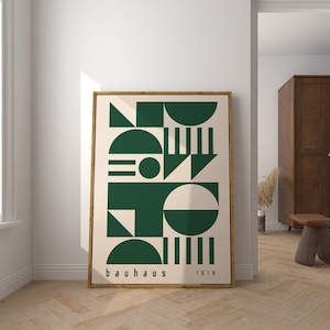 Bauhaus Printable Poster Green Mid Century Modern Print Retro Bauhaus Exhibition Art Minimalist Oversize Art Geometric Shapes Poster
