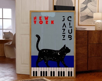 Jazz Club Printable Wall Art, Retro Jazz Music Print Digital Download, New York Jazz Club Art Print, Vintage Music Poster, Retro Home Decor