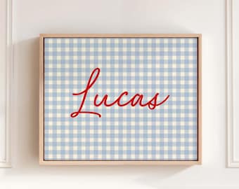 Personalized Name Print: Gingham  Wall Art, Custom Initial Printable Poster (Digital Download)