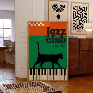 Jazz Club Printable Wall Art, Retro Jazz Music Print Digital Download, Mid Century Modern Art Print, Vintage Music Poster, Retro Home Decor