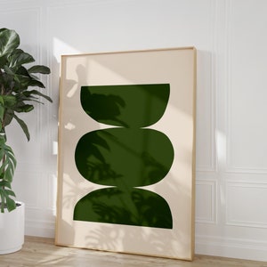 Arte de pared minimalista abstracto para imprimir, póster de arte moderno verde oliva, impresión de arte abstracto con forma orgánica, arte de descarga digital instantánea