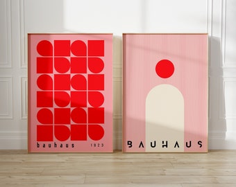 Bauhaus Printable Poster Set of 2, Mid Century Modern Printable Wall Art, Retro Oversize Geometric Print, Bauhaus Minimalist Poster Print