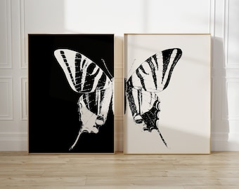 Black and White Sketch Butterfly Wall Art Print Set of 2, Butterfly Printable Wall Art, Vintage Butterfly Print Poster Download